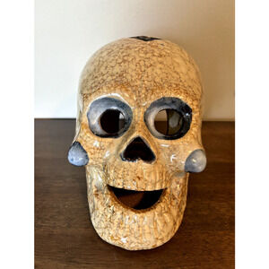 Day of Dead Glazed Ceramic Votive Candle Skull Goth Halloween Home Decor